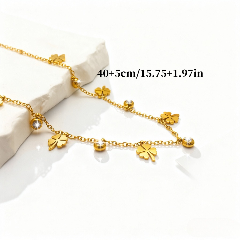 French-Style Four-Leaf Clover Tassel Necklace, Lucky Charm